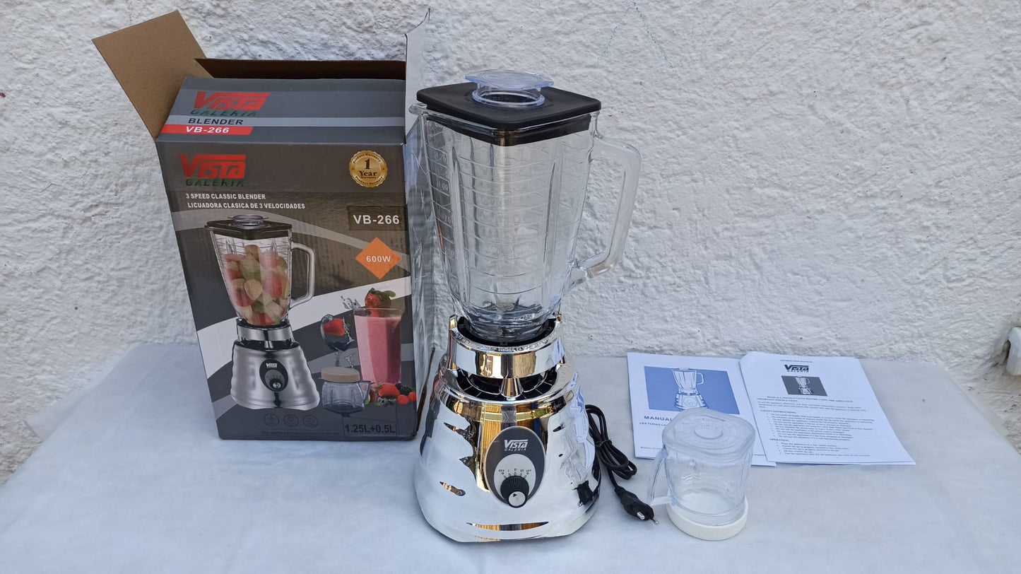VISTA Galeria Standmixer, Blender , 3 Geschwindigkeitsstufen, 600 W, 1,25 l Quadratischer Glaskrug, Edelstahlklingen