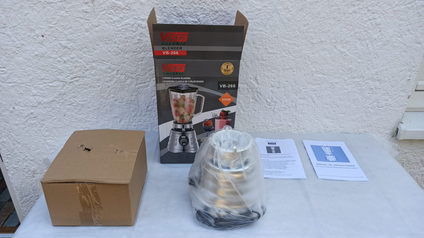 VISTA Galeria Standmixer, Blender , 3 Geschwindigkeitsstufen, 600 W, 1,25 l Quadratischer Glaskrug, Edelstahlklingen
