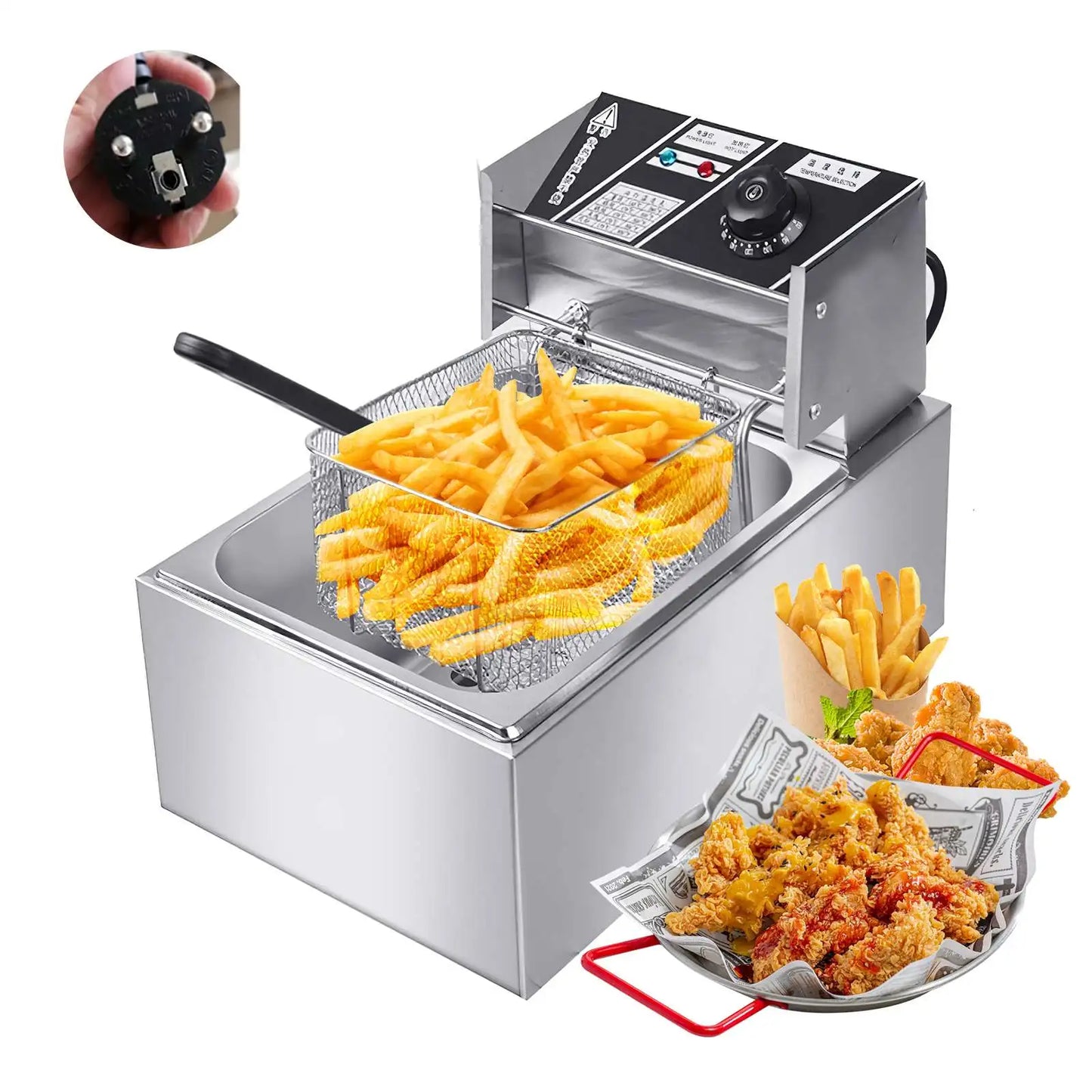 2500W 6L 220V Electric Deep Fryer Stainless Steel Electric Fryer Household Chips Frying Pan French Fries Making Machine
