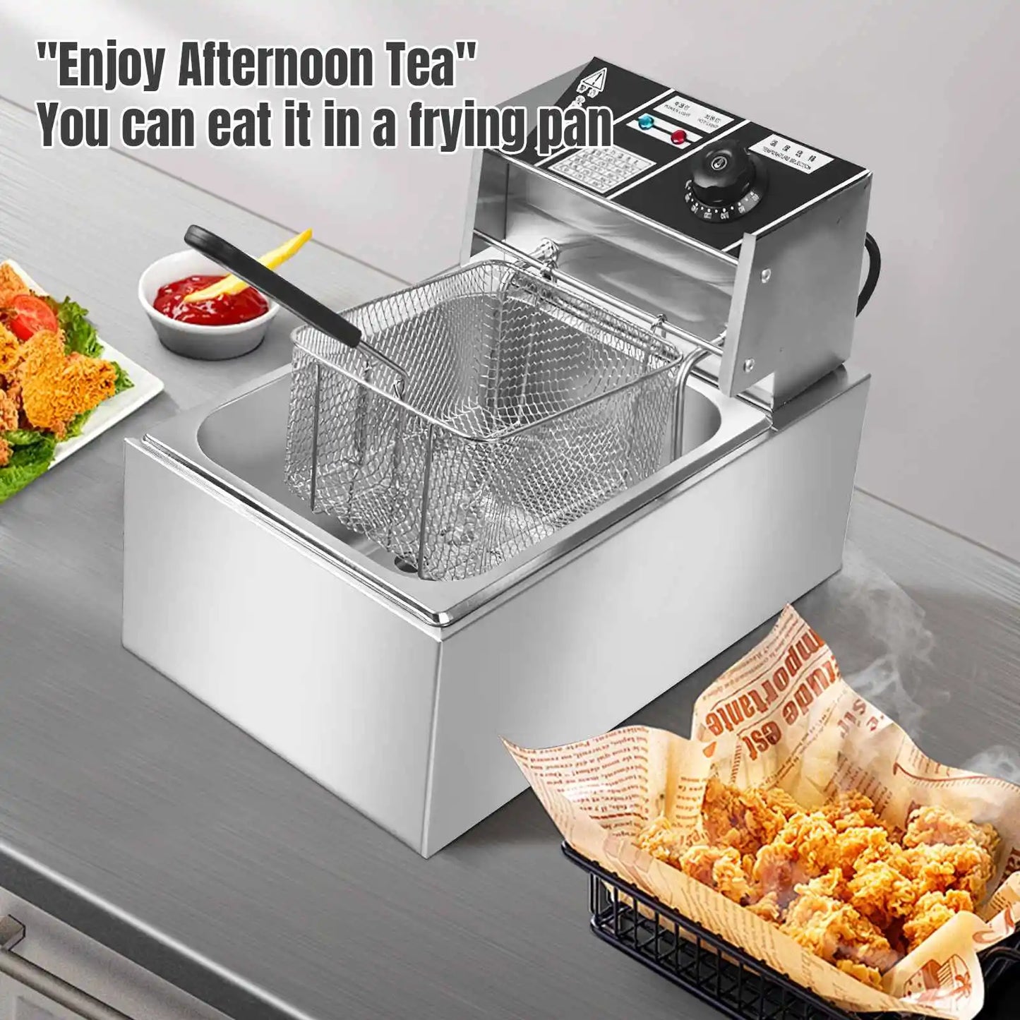 2500W 6L 220V Electric Deep Fryer Stainless Steel Electric Fryer Household Chips Frying Pan French Fries Making Machine