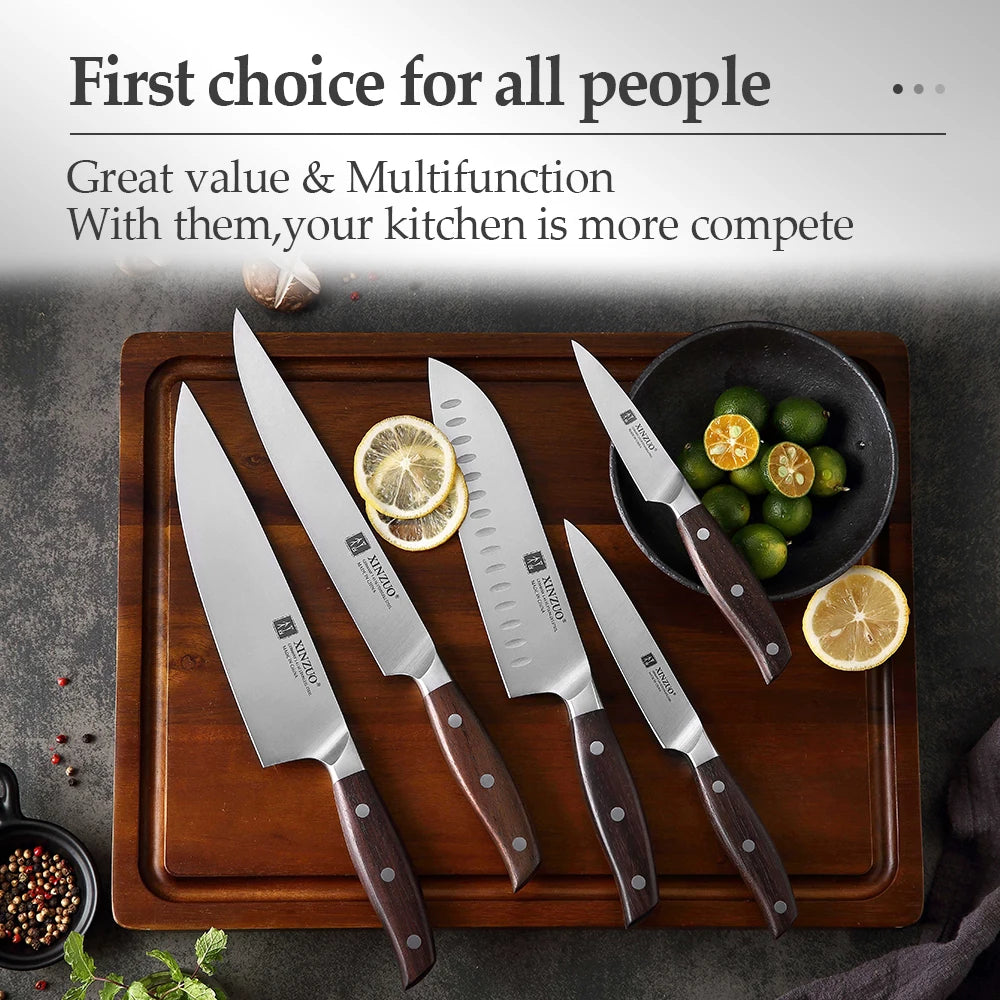 XINZUO 1PC/5PCS High Quality 3.5+5+8+8+8"  Paring Utility Cleaver Chef Knife Germany 1.4116 Stainless Steel Kitchen Knife Sets