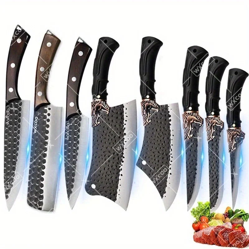 8PCS Professional Kitchen Chef Knife Set Stainless Steel Forged for Cooking Meat Vegetable Fish Utility Cutting