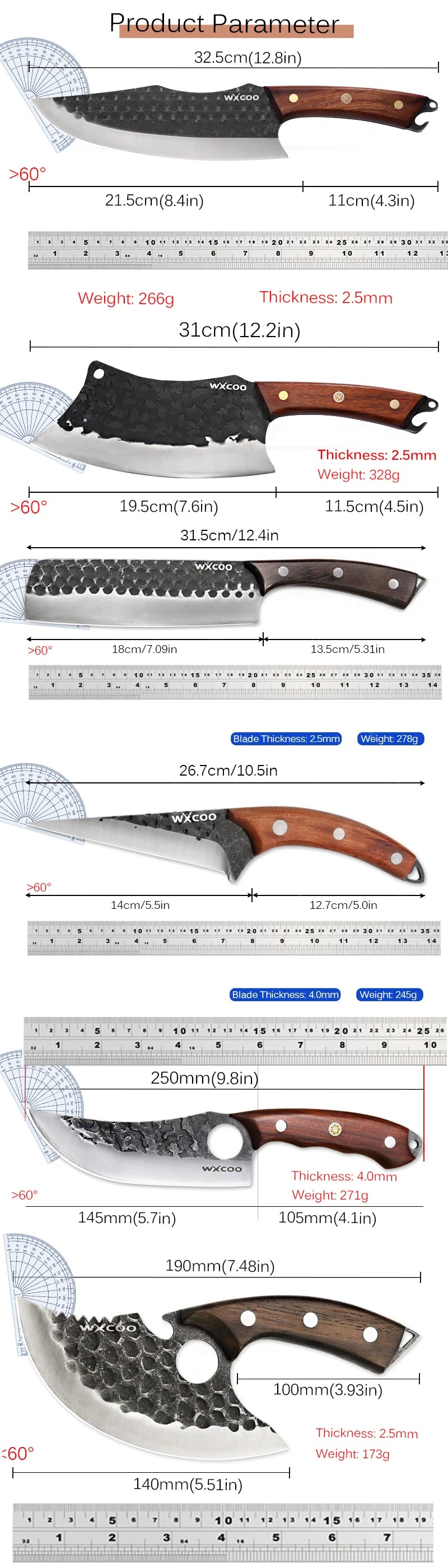 Stainless Steel Kitchen Chef Knife Hand Forged Butcher Knife Sharp Meat Butcher Cleaver Slicing Kitchen Vegetable Fruit Knives