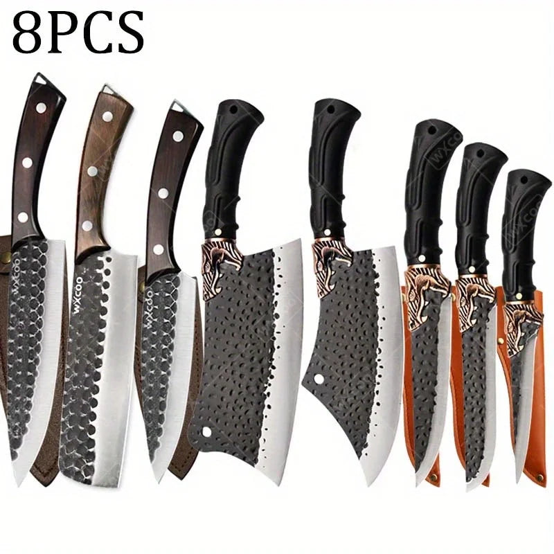 8PCS Professional Kitchen Chef Knife Set Stainless Steel Forged for Cooking Meat Vegetable Fish Utility Cutting