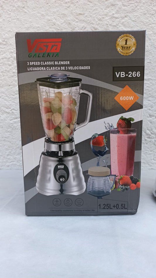 VISTA Galeria Standmixer, Blender , 3 Geschwindigkeitsstufen, 600 W, 1,25 l Quadratischer Glaskrug, Edelstahlklingen