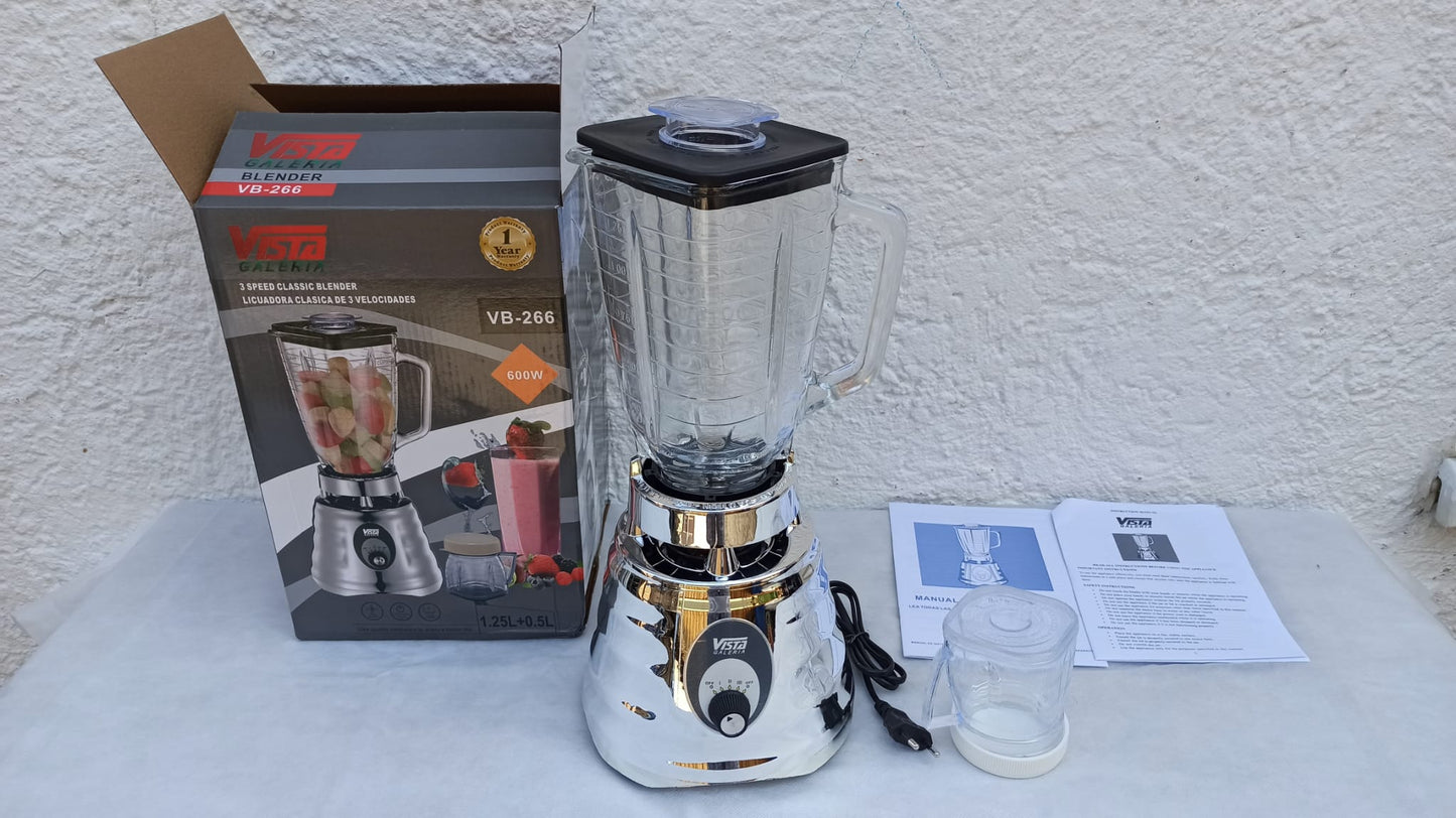 VISTA Galeria Standmixer, Blender , 3 Geschwindigkeitsstufen, 600 W, 1,25 l Quadratischer Glaskrug, Edelstahlklingen