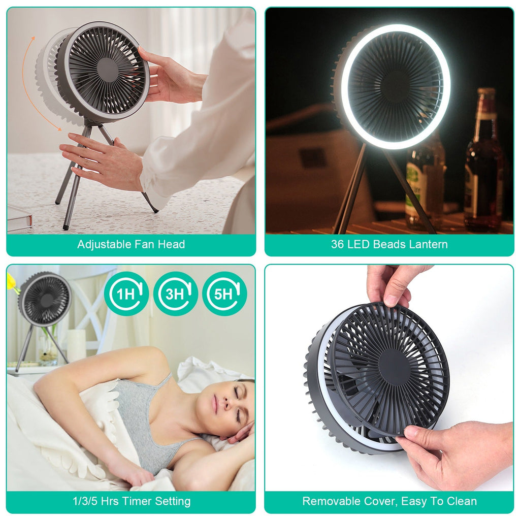 4-in-1 Camping Ventilator mit Laterne  10.000mAh Akku