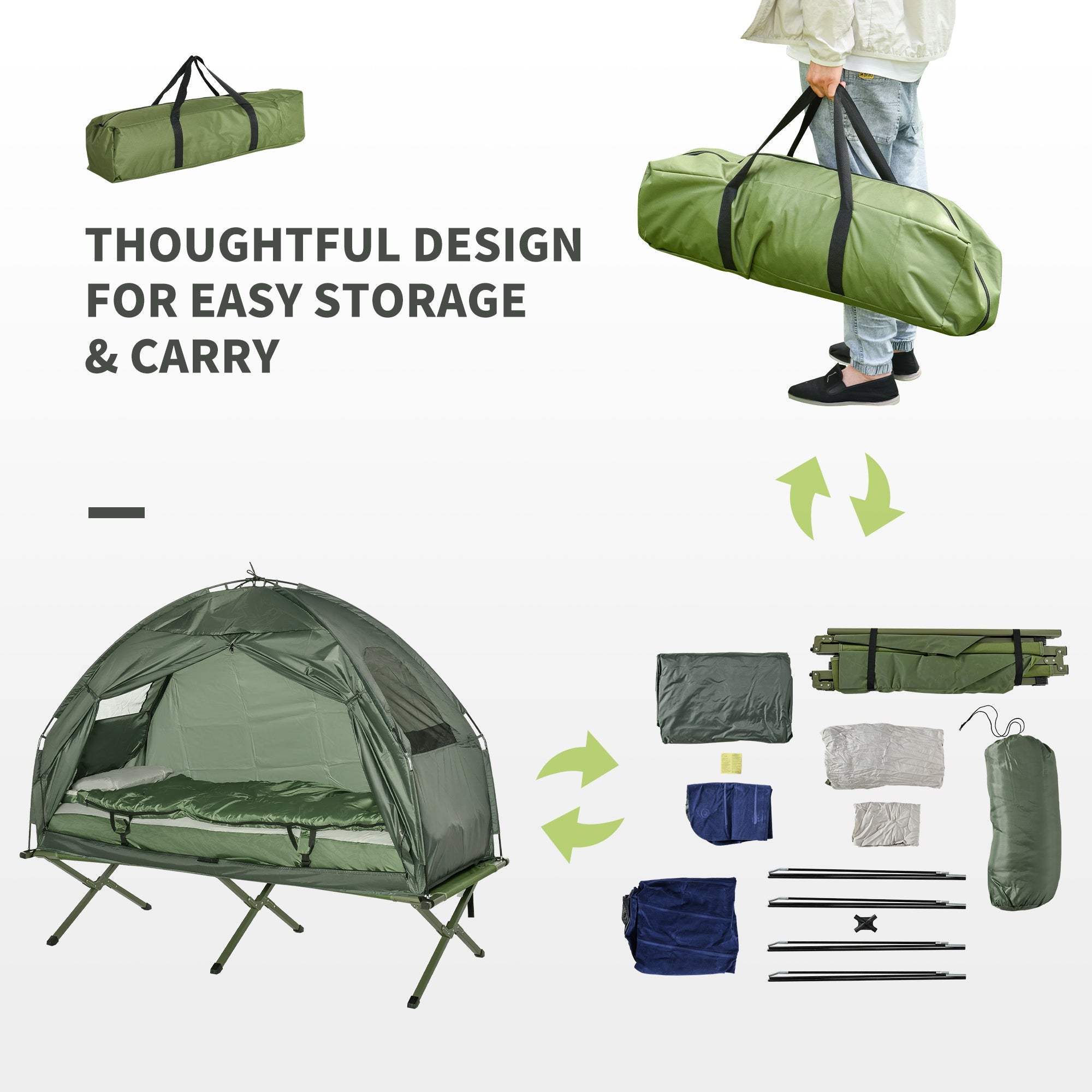 All-in-One Faltbares Campingbett für Erwachsene  Mit erhöhtem Zelt