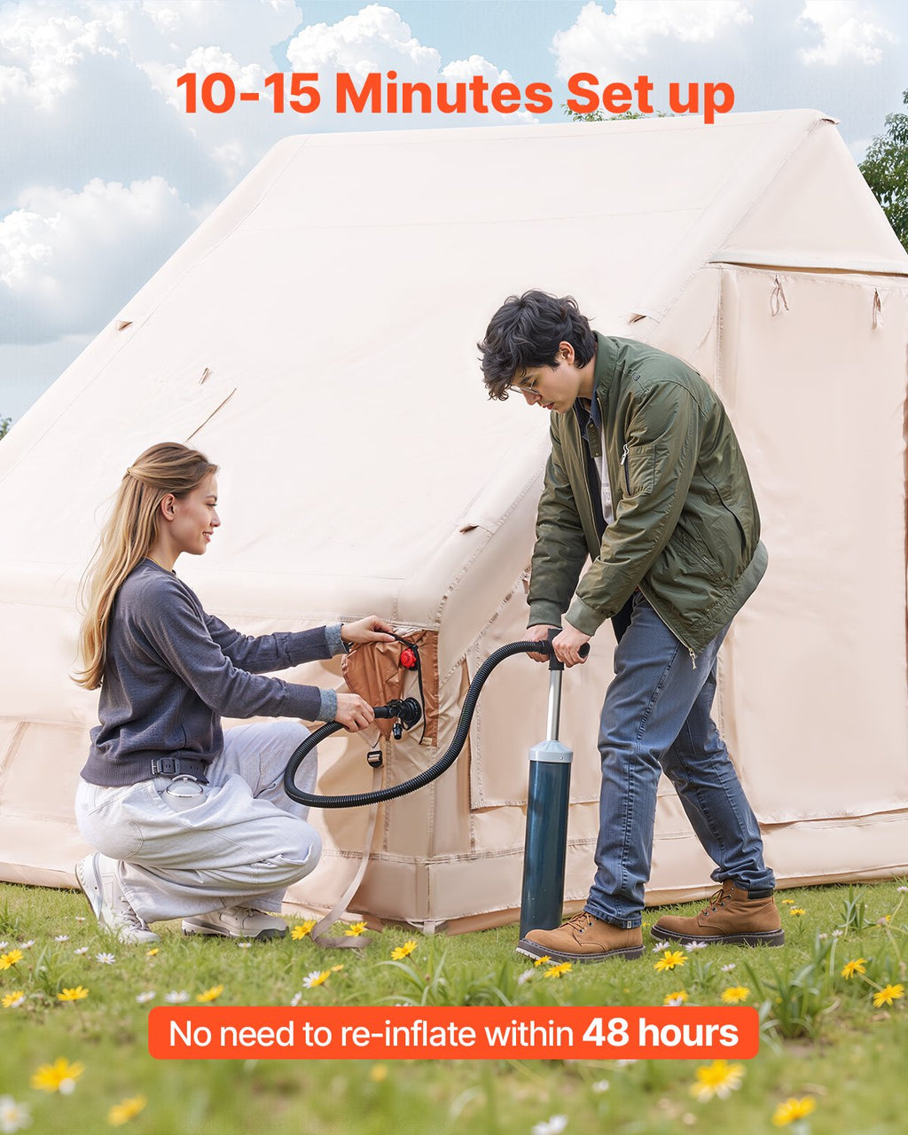 Aufblasbares Glamping-Zelt für 3-5 Personen  Mit Handpumpe