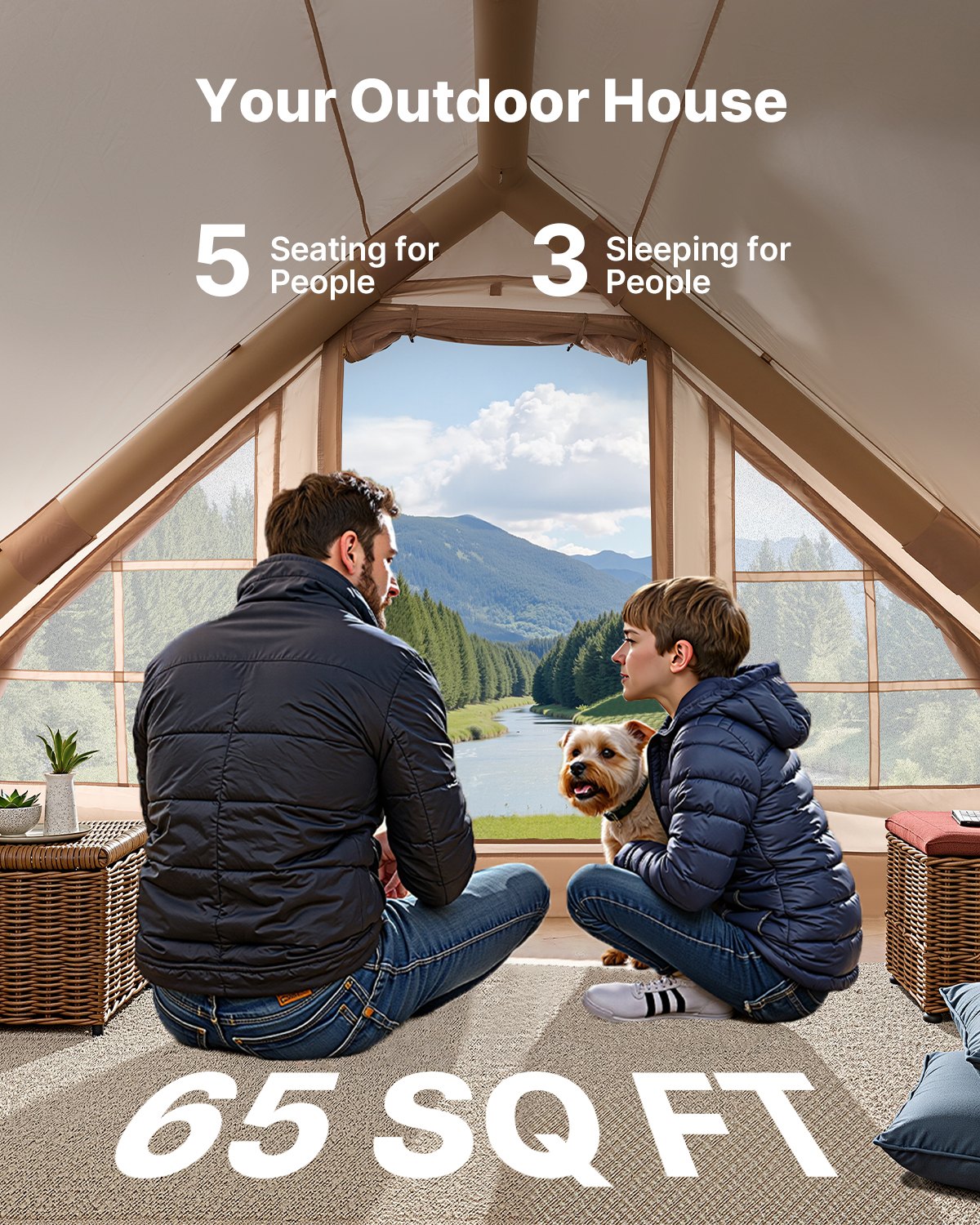 Aufblasbares 4-Jahreszeiten Glamping-Zelt  Für 3-5 Personen