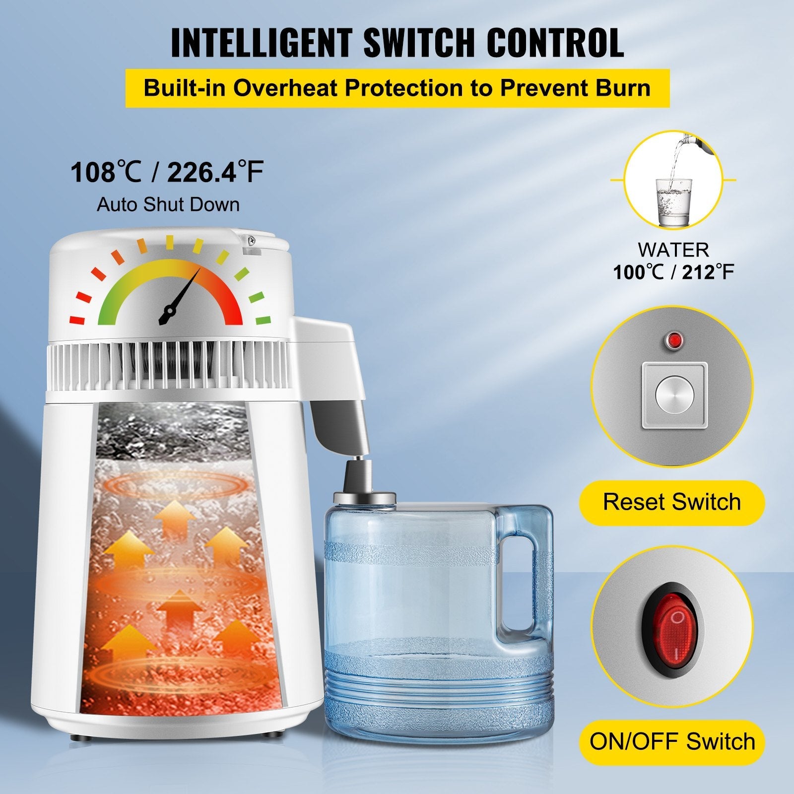Wasserdestilliergerät – 750W, 1,3 L/H, 304 Edelstahl