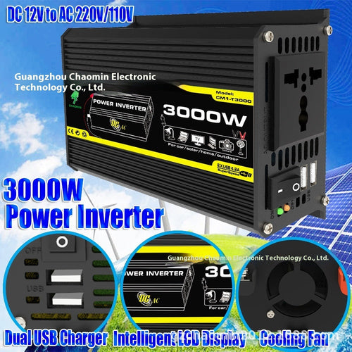 3000W Inverter 12V to 220V/110V  Vehicle Solar Power Conversion