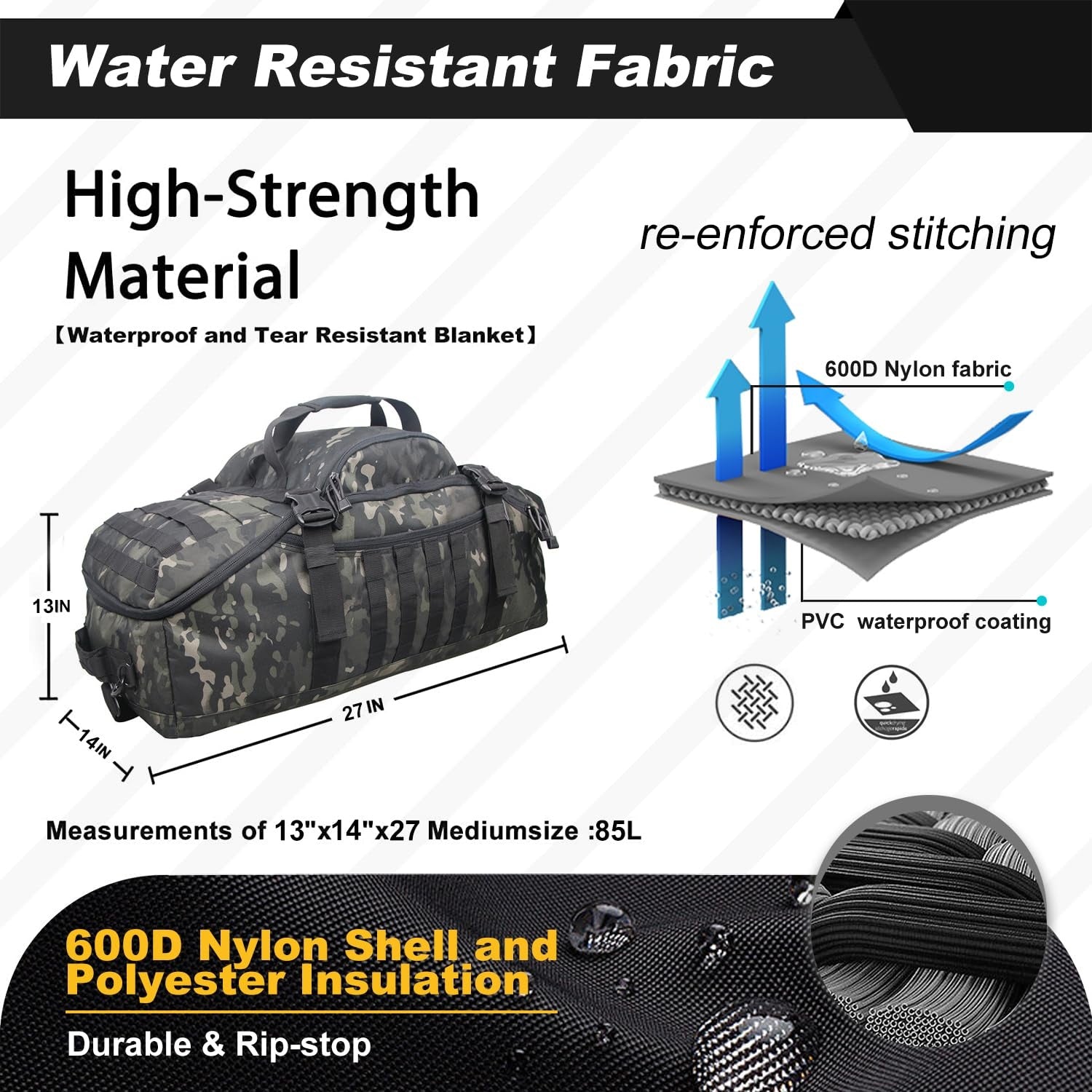 3-in-1 Military Backpack  Travel Duffle Bag