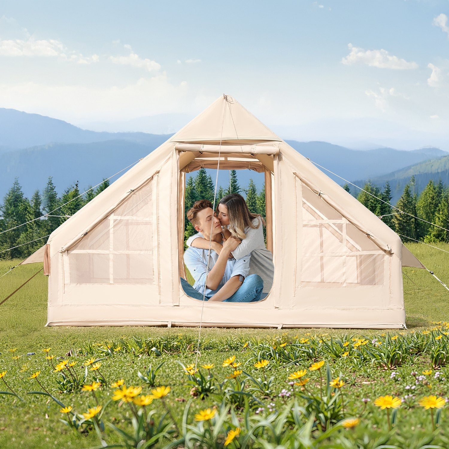 Aufblasbares Glamping-Zelt für 3-5 Personen  Mit Handpumpe