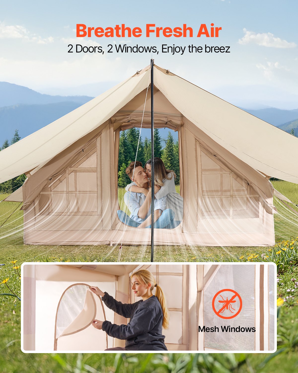 Aufblasbares 4-Jahreszeiten Glamping-Zelt mit Canopy  Für 3-5 Personen