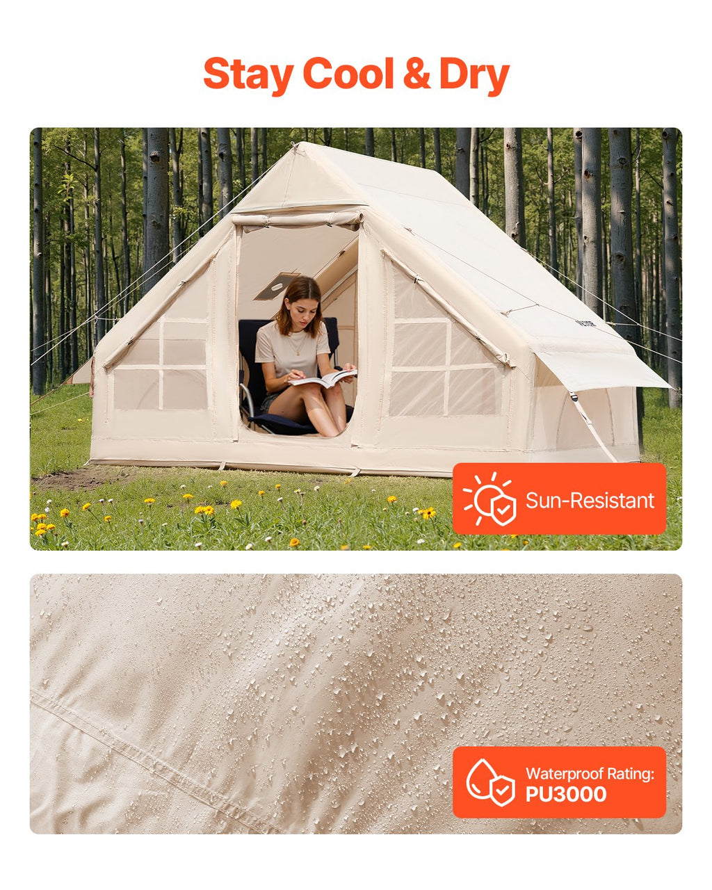 Aufblasbares Glamping-Zelt für 3-5 Personen  Mit Handpumpe