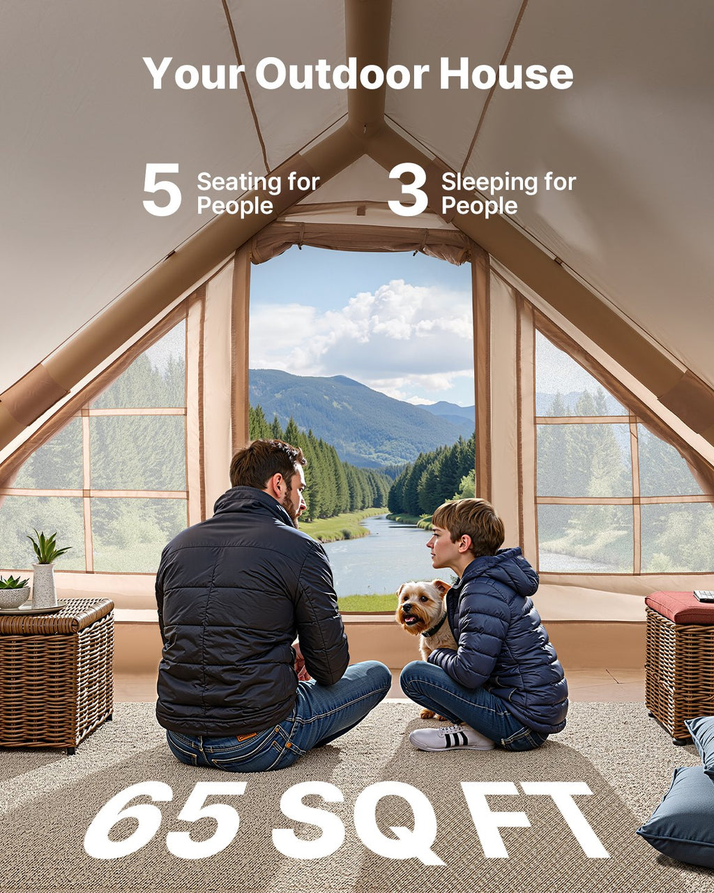 Aufblasbares 4-Jahreszeiten Glamping-Zelt mit Canopy  Für 3-5 Personen