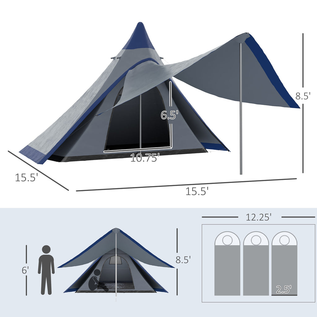 Teepee Zelt 15.4' x 15.4' x 8.5'  Wasserdichtes Campingzelt mit Veranda