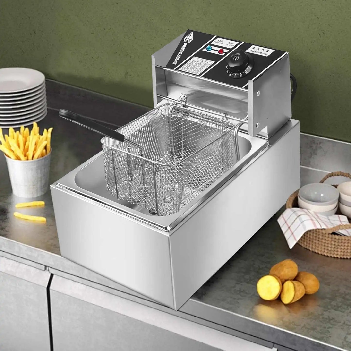 2500W 6L 220V Electric Deep Fryer Stainless Steel Electric Fryer Household Chips Frying Pan French Fries Making Machine