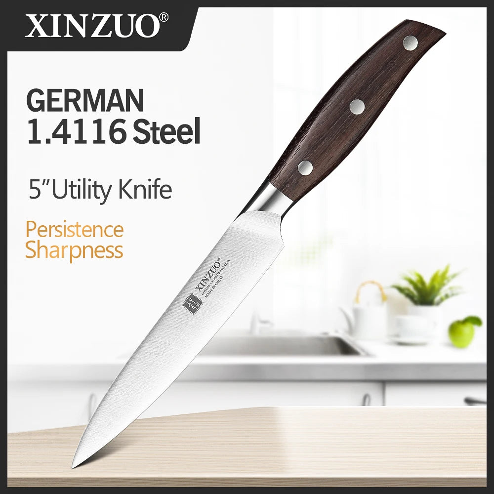 XINZUO 1PC/5PCS High Quality 3.5+5+8+8+8"  Paring Utility Cleaver Chef Knife Germany 1.4116 Stainless Steel Kitchen Knife Sets