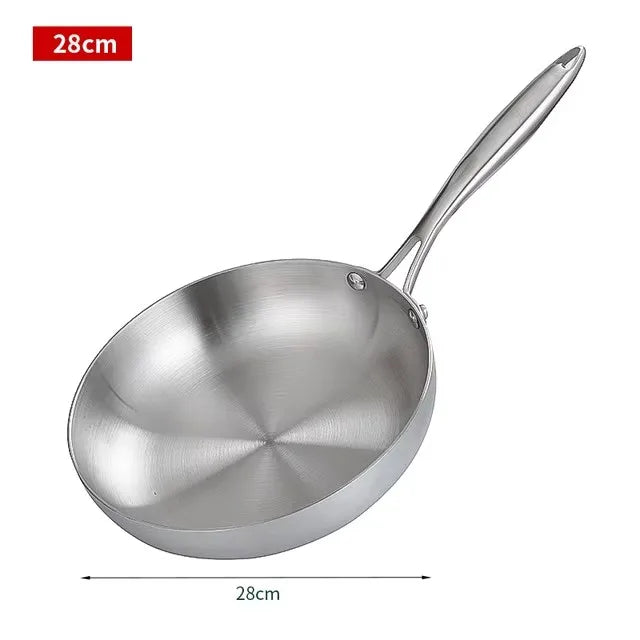 28CM Stainless Steel Frying Pan Non-stick Frying Pan Steak Pan for Induction Hobs and Gas Professional Home Cooking Kitchenware