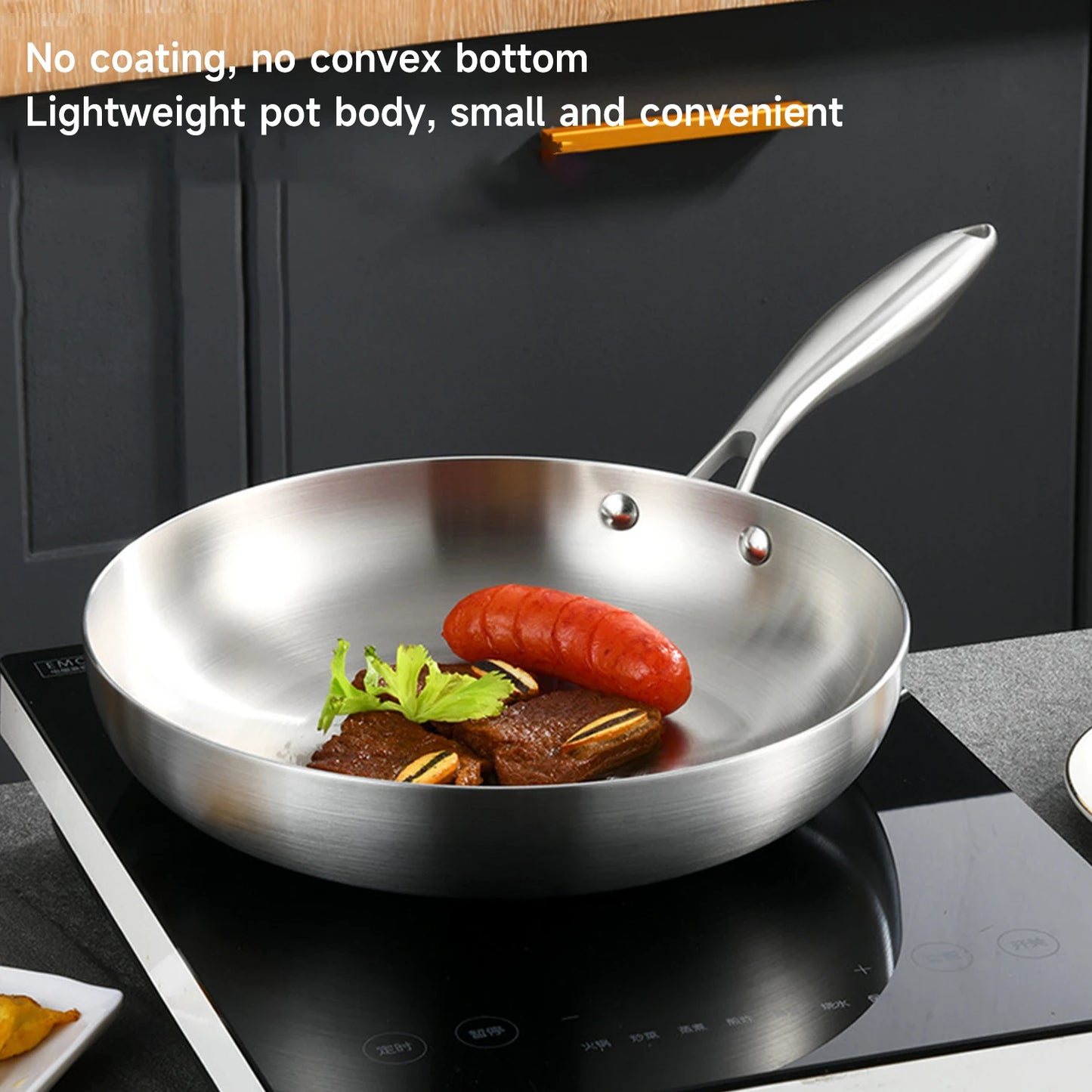 28CM Stainless Steel Frying Pan Non-stick Frying Pan Steak Pan for Induction Hobs and Gas Professional Home Cooking Kitchenware