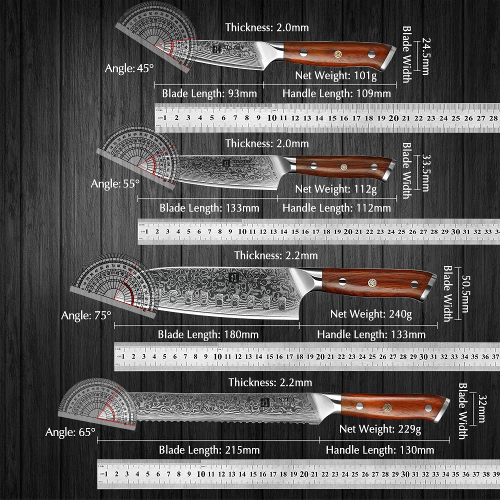 XINZUO 7PCS VG10 Damascus Steel Knife Set 67 Layers Rosewood Handle 60HRC Sharpness International Standard Gift Box Kitchen Tool