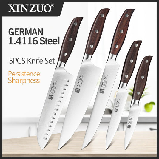 XINZUO 1PC/5PCS High Quality 3.5+5+8+8+8"  Paring Utility Cleaver Chef Knife Germany 1.4116 Stainless Steel Kitchen Knife Sets
