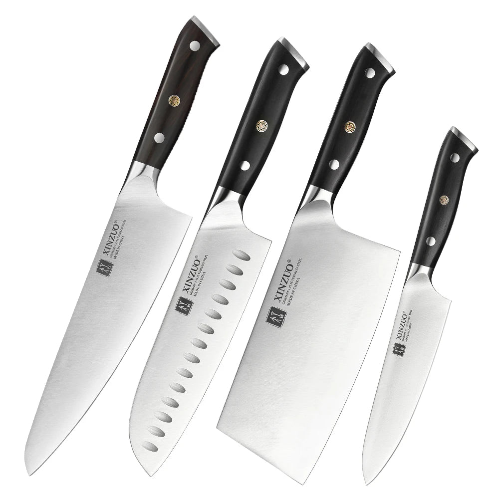 XINZUO Premium Modern 1-8PCS Din 1.4116 Stainless Steel Chef, Santoku, Utility & Paring Knife Set with Black Ebony Handles