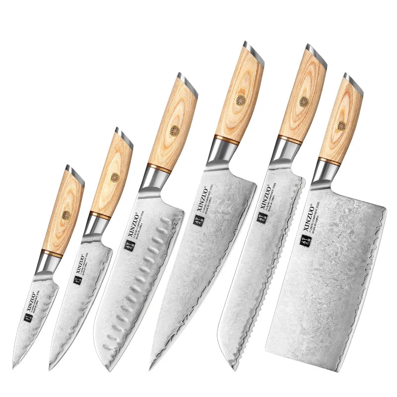 XINZUO 1-6PCS Pro Kitchen Knife Set – 10Cr15CoMoV Steel Core Blades & Japanese Pakkawood Handle for Ultimate Precision