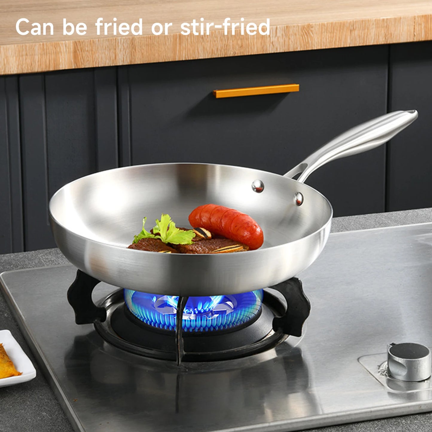 28CM Stainless Steel Frying Pan Non-stick Frying Pan Steak Pan for Induction Hobs and Gas Professional Home Cooking Kitchenware