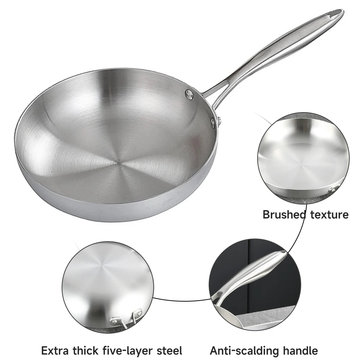 28CM Stainless Steel Frying Pan Non-stick Frying Pan Steak Pan for Induction Hobs and Gas Professional Home Cooking Kitchenware