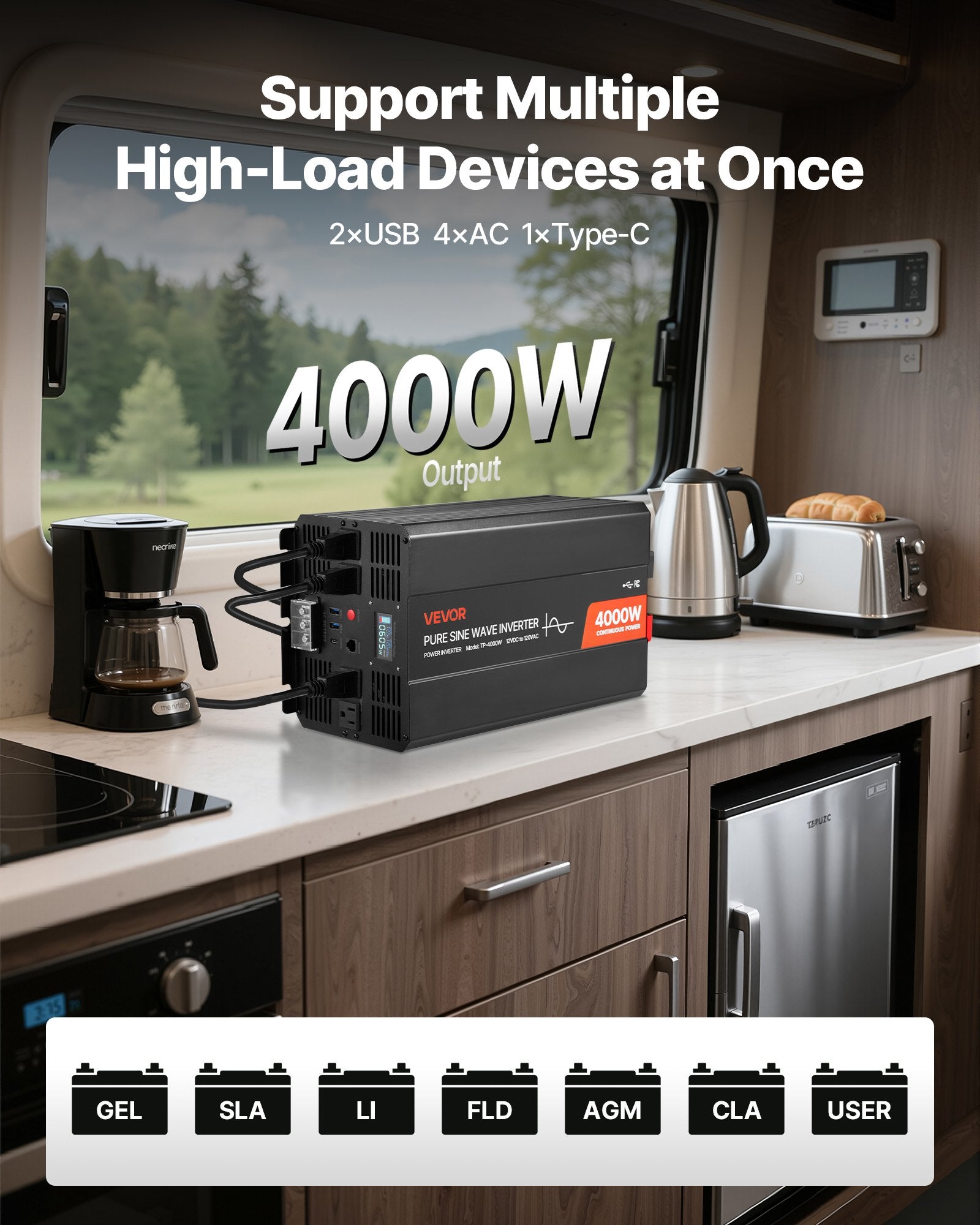 4000W Pure Sine Wave Inverter  12V DC zu 120V AC