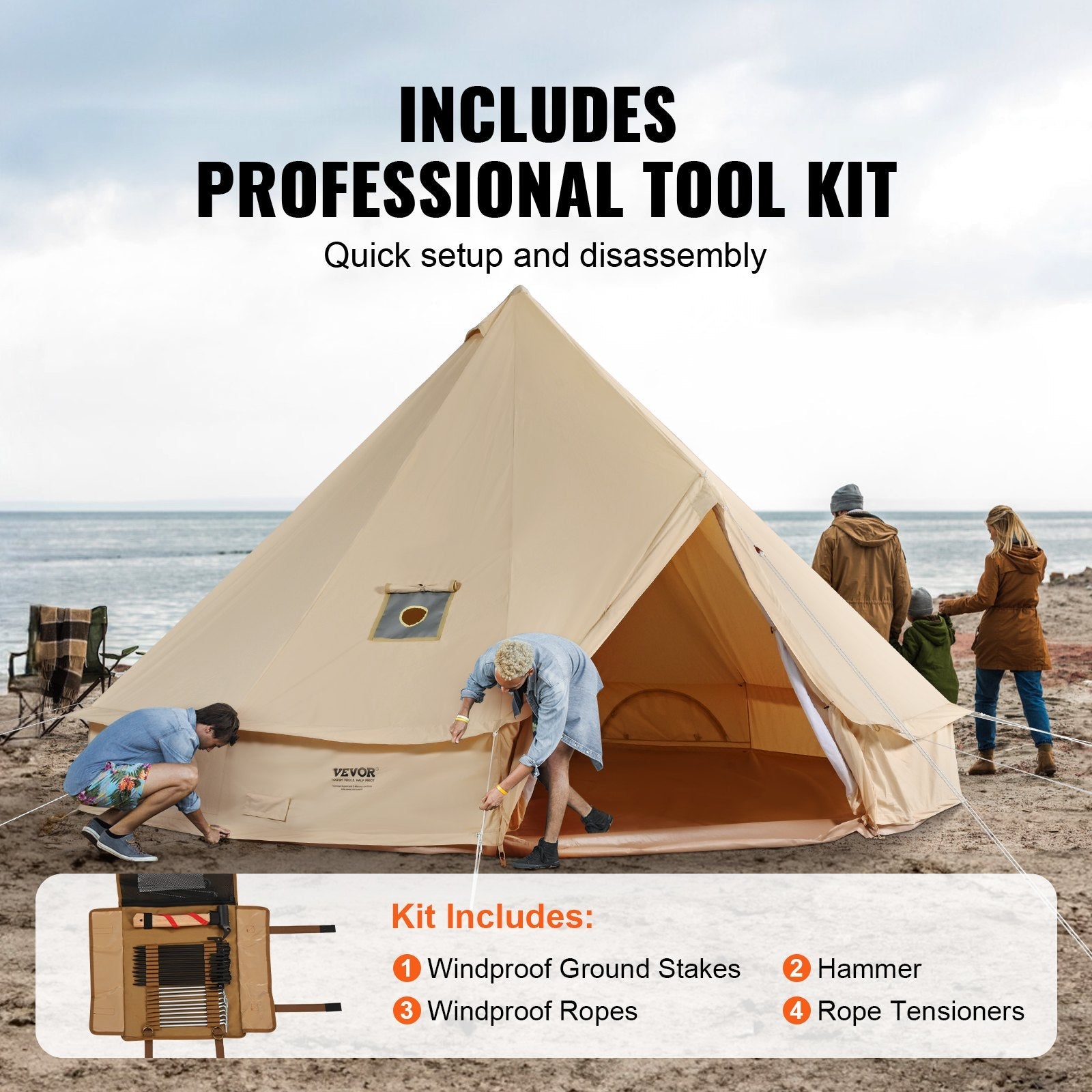 Canvas Glamping Bell Tent – 4m Ø für 5-8 Personen  Atmungsaktiv