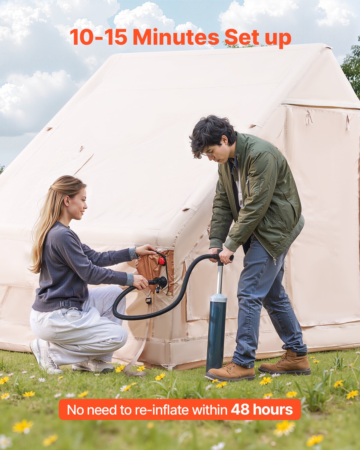 Aufblasbares Glamping-Zelt mit Canopy – 3-5 Personen  Mit großzügigem Vorzelt (2,7 x 2 m)