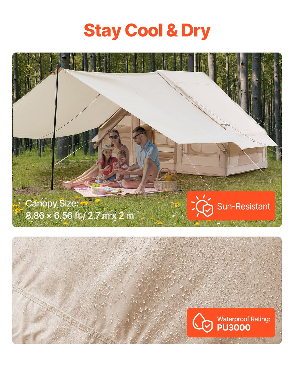 Aufblasbares 4-Jahreszeiten Glamping-Zelt mit Canopy  Für 3-5 Personen