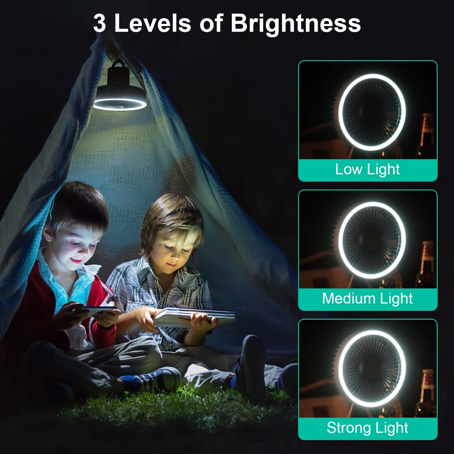 4-in-1 Camping Ventilator mit Laterne  10.000mAh Akku