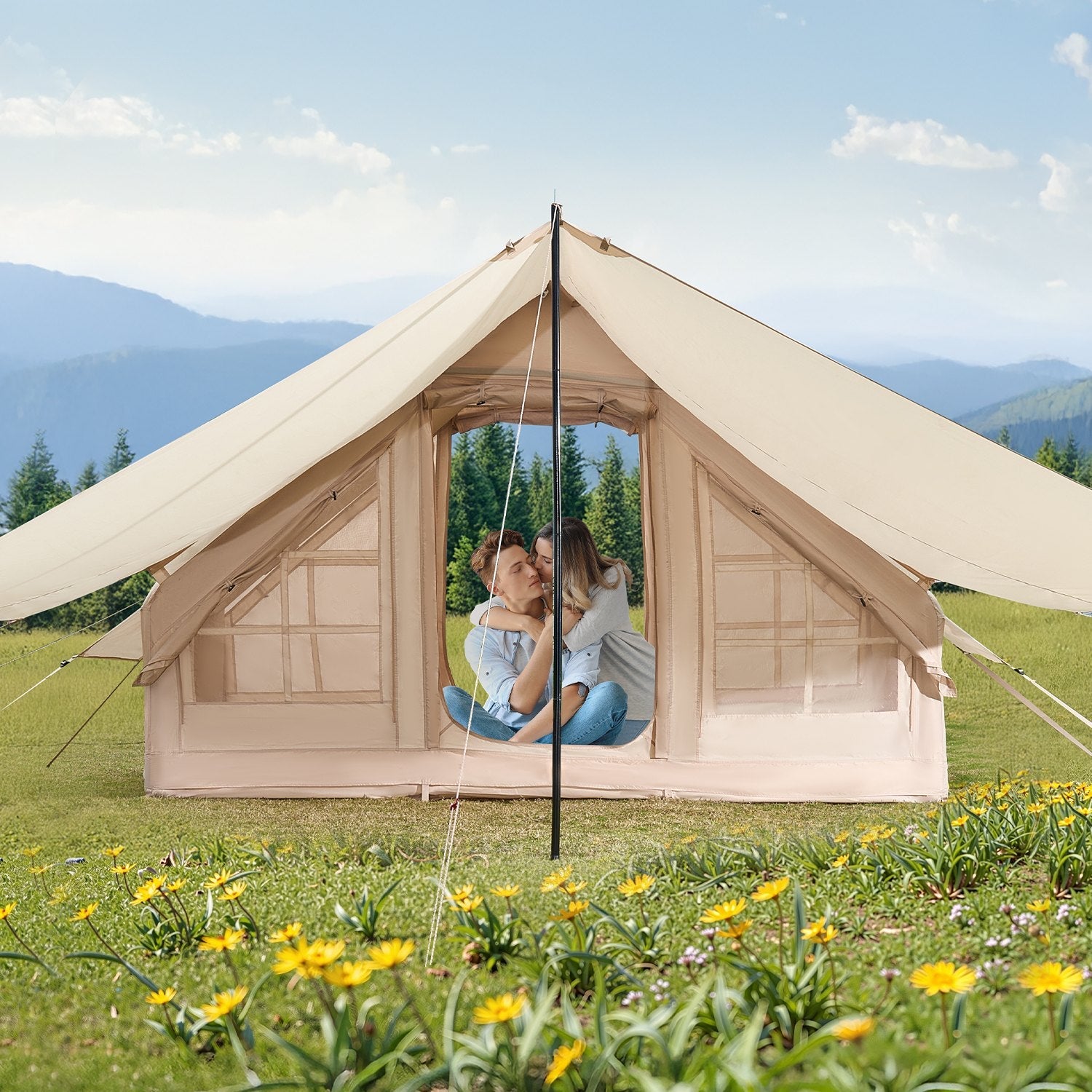 Aufblasbares Glamping-Zelt mit Canopy – 3-5 Personen  Mit großzügigem Vorzelt (2,7 x 2 m)