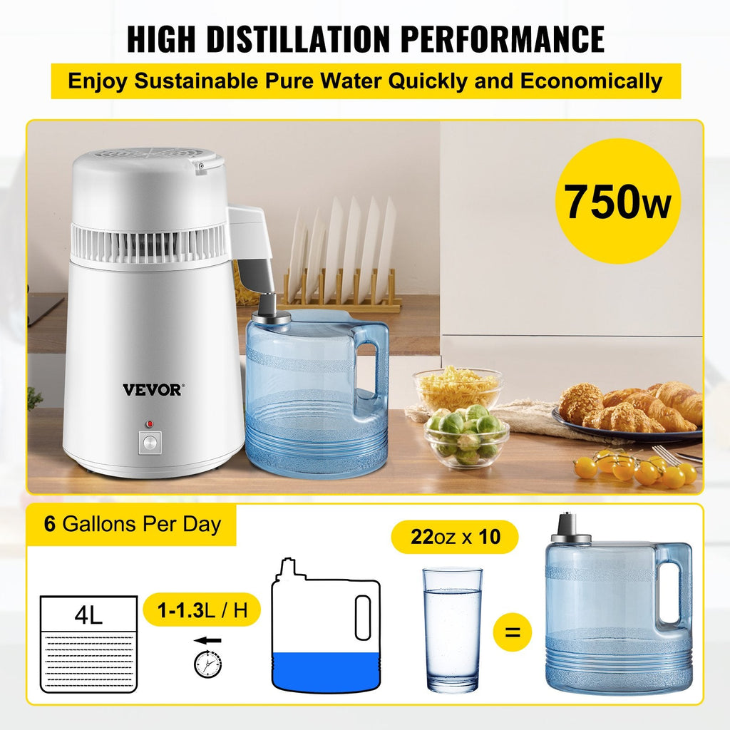 Wasserdestilliergerät – 750W, 1,3 L/H, 304 Edelstahl